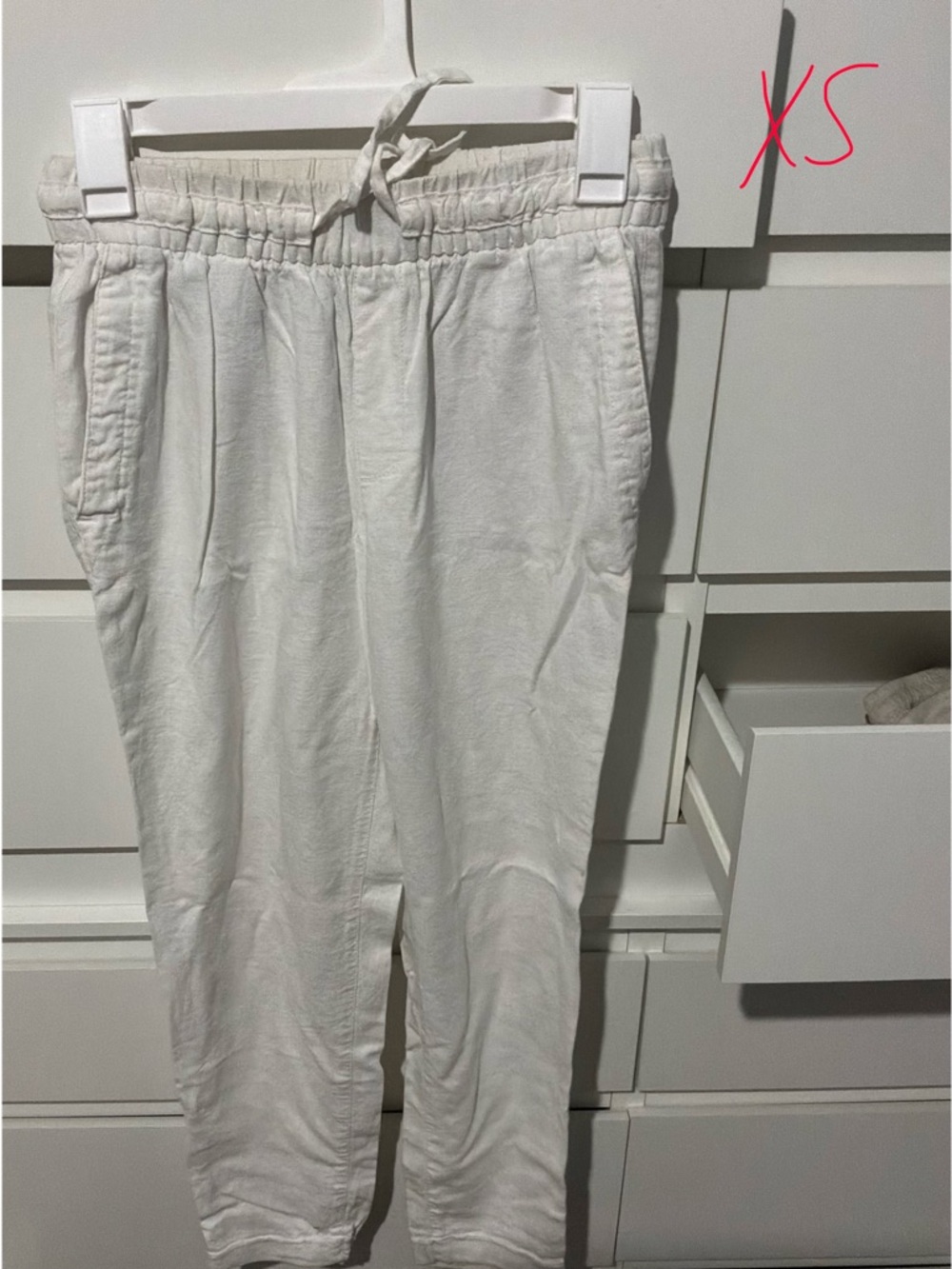 Men's White Drawstring Linen-Blend Pants
